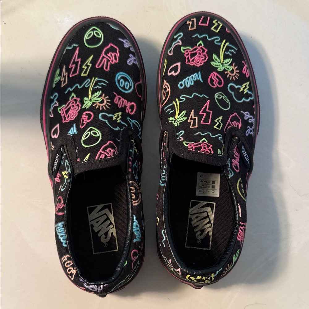 Vans Kids' Black Neon Slip-On Sneakers